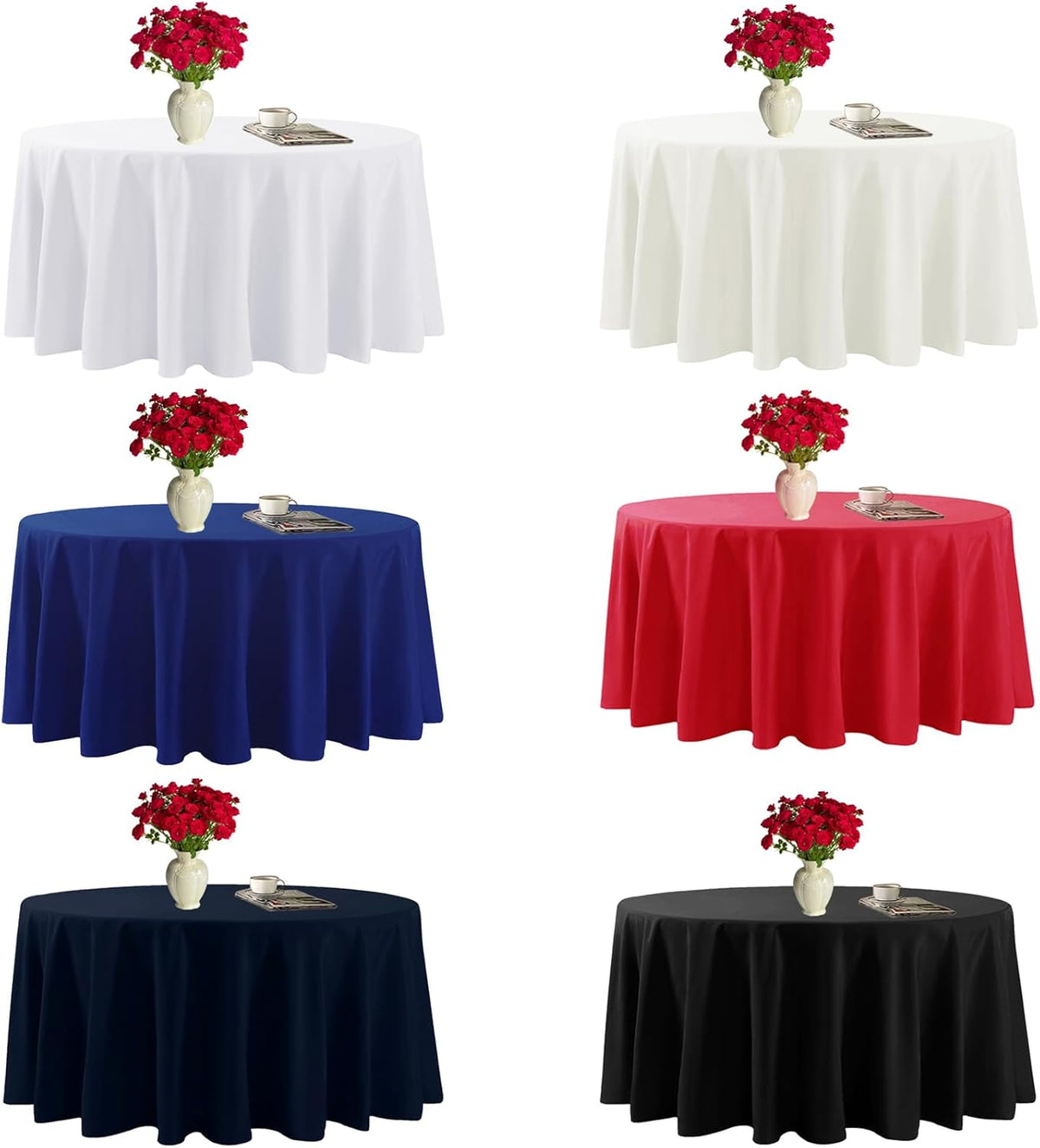 Fokitut 6 Pack Round Tablecloth, 70 Inch, Stain Resistant and Wrinkle Polyester Table Cloth, Fabric