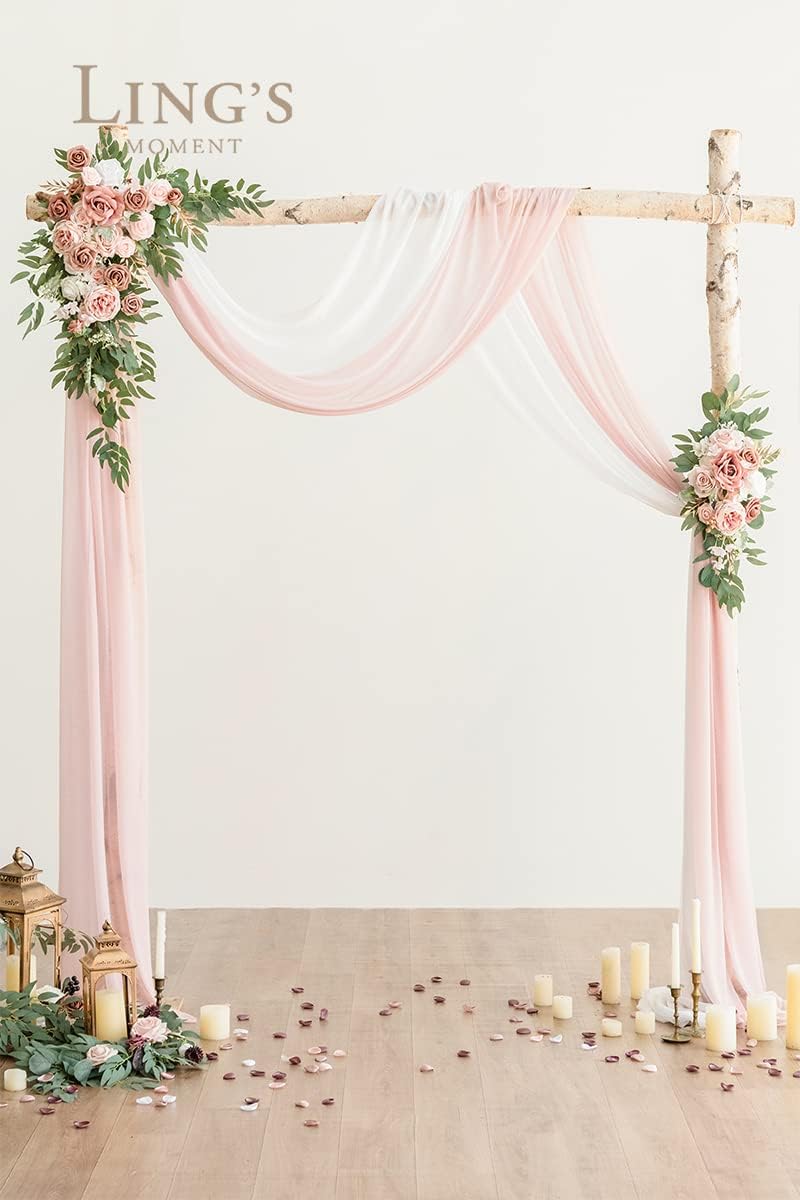 Ling's Moment Pink Artificial Wedding Arch Flowers Kit Pack of 4, 2pcs Hanging Flower Arrangement