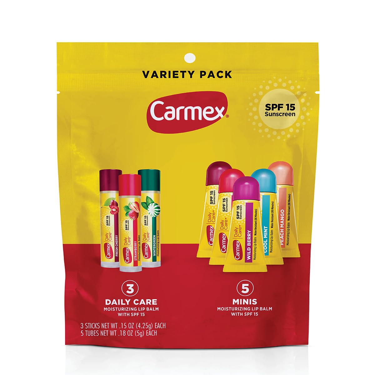 Carmex Daily Care and Daily Care Minis Moisturizing Lip Balm Pack, SPF 15, Multi-Flavor Lip Care