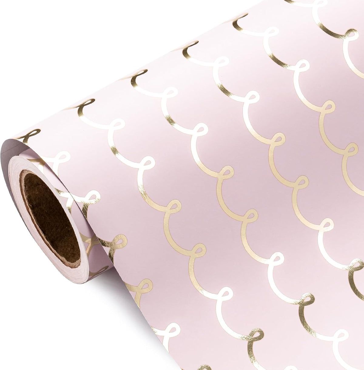 WRAPAHOLIC Pink Wrapping Paper Roll - Mini Roll - 17 Inch x 33 Feet - Metallic Foil Chic Classic