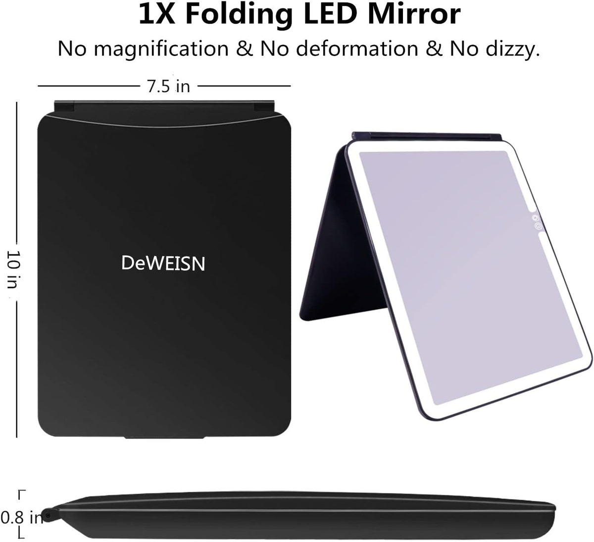 deweisn Folding Lighted Makeup Mirror with 72 LEDs 3 Colors Light Modes USB Rechargable 1800mA