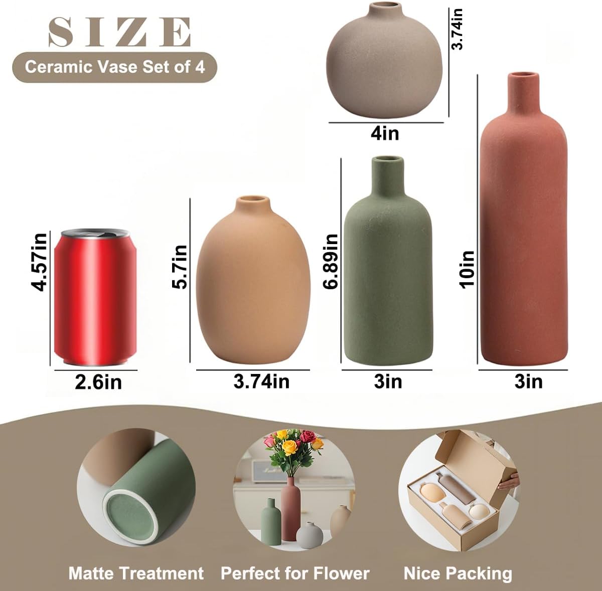 Modern Ceramic Vase Set, Neutral Colors, Decorative Vases for Home Decor, 4 Piece Collection (Green