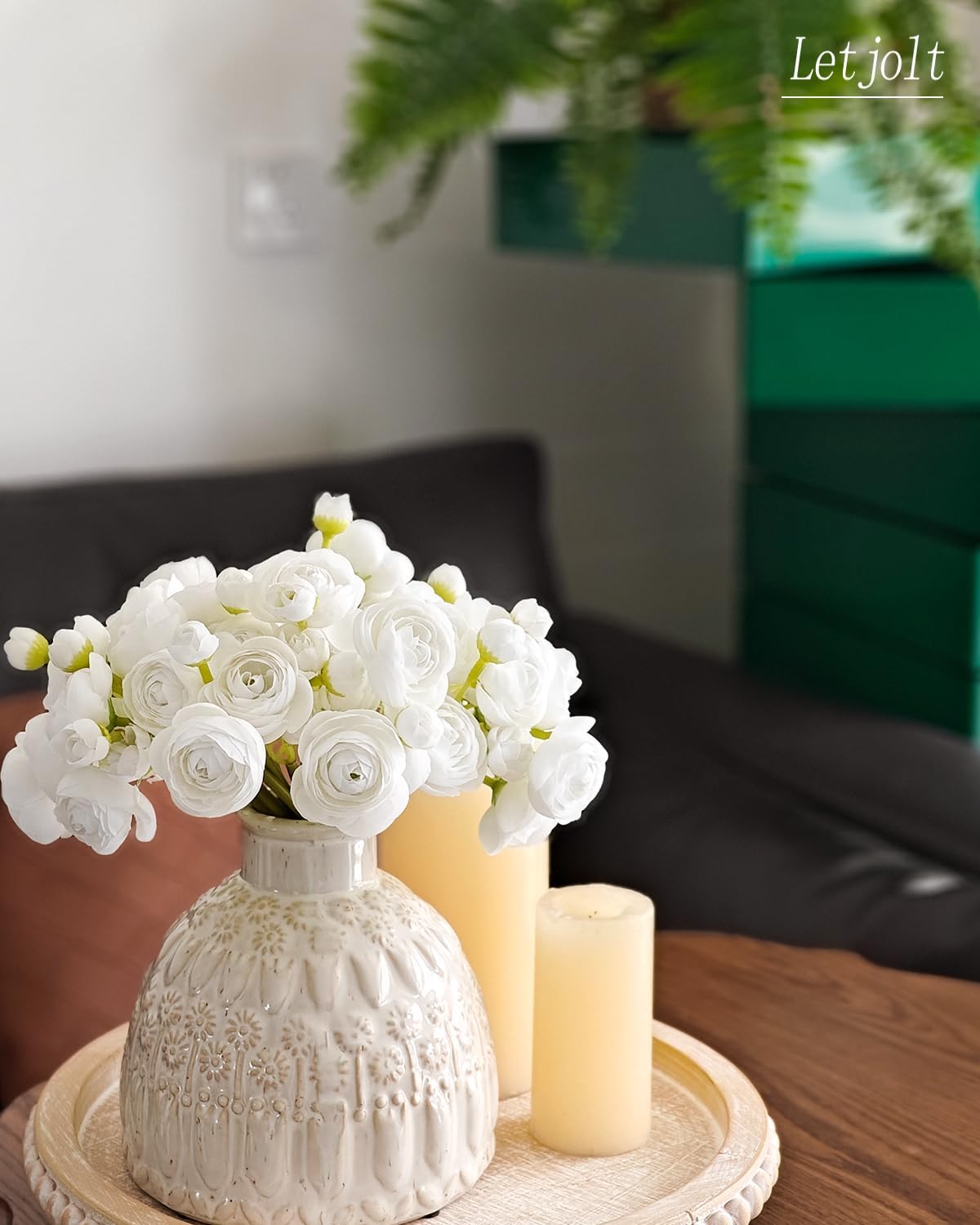 Letjolt Ranunculus Artificial Flower White Silk Flowers Faux DIY Bouquet for Wedding Engagement
