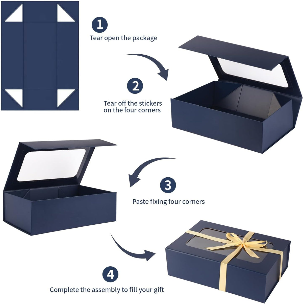 Blue Large Gift Boxes with Window, 13.5"x9"x4.3" Bridesmaid Boxe for Gift Giving,Birthday Gift Box
