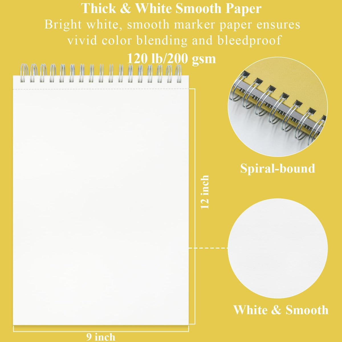 Marker Paper Sketchbook, 9"X12" Alcohol Marker Paper, 60 Sheets (200gsm/ 120lb) Marker Sketchbook