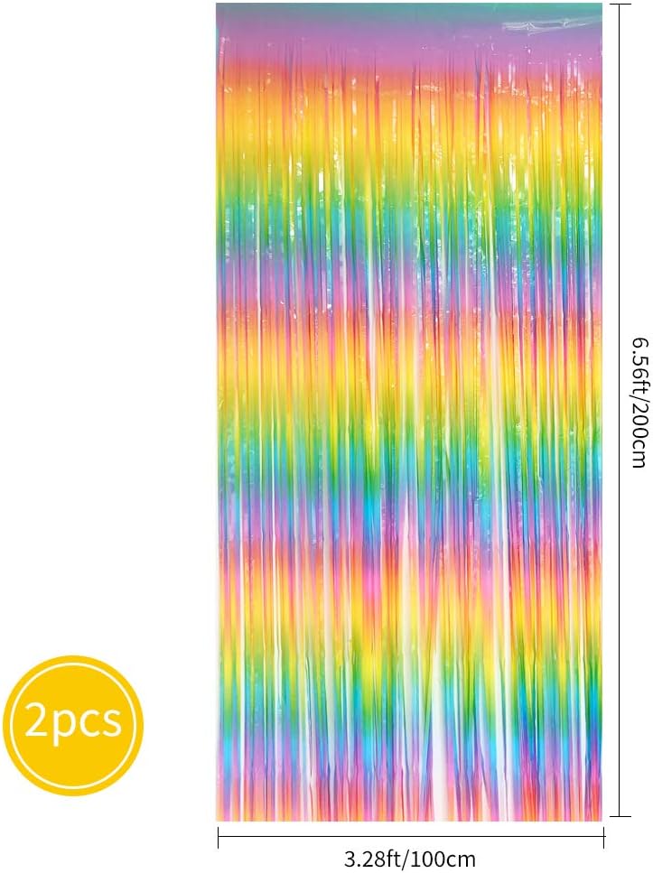 BEISHIDA 2 Pack Light Rainbow Foil Fringe Curtain Assorted Colorful Tinsel Metallic Curtains Photo