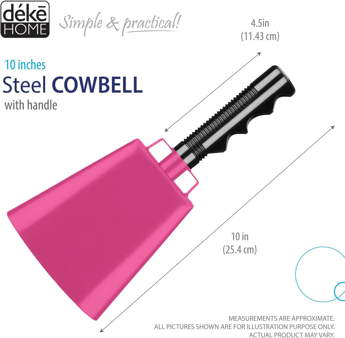 Deke Home - 2 Pack 10 Inch Steel Cowbells with Handle, Loud Noise Makers for Football, Sports