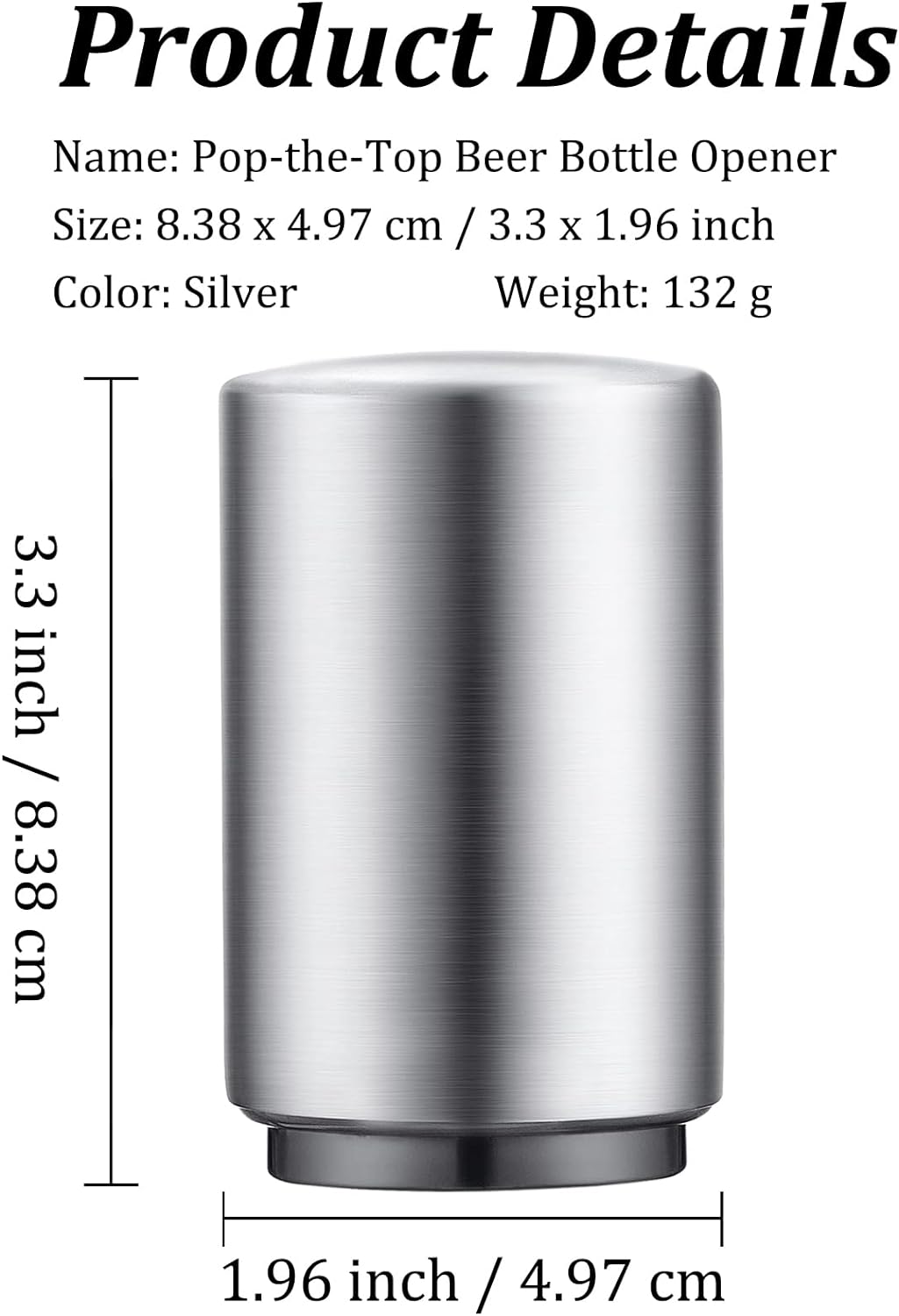Premium Beer Bottle Opener (Silver), 1 PC Stainless Steel Automatic Push Down No Damage Quick to