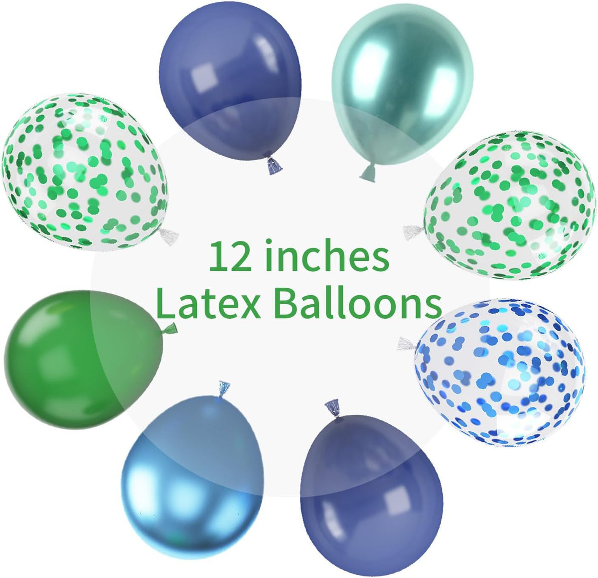 Blue and Green Balloon Set, 12 Inch Navy Blue Dark Green Balloons Metallic Chrome Ballons, Confetti