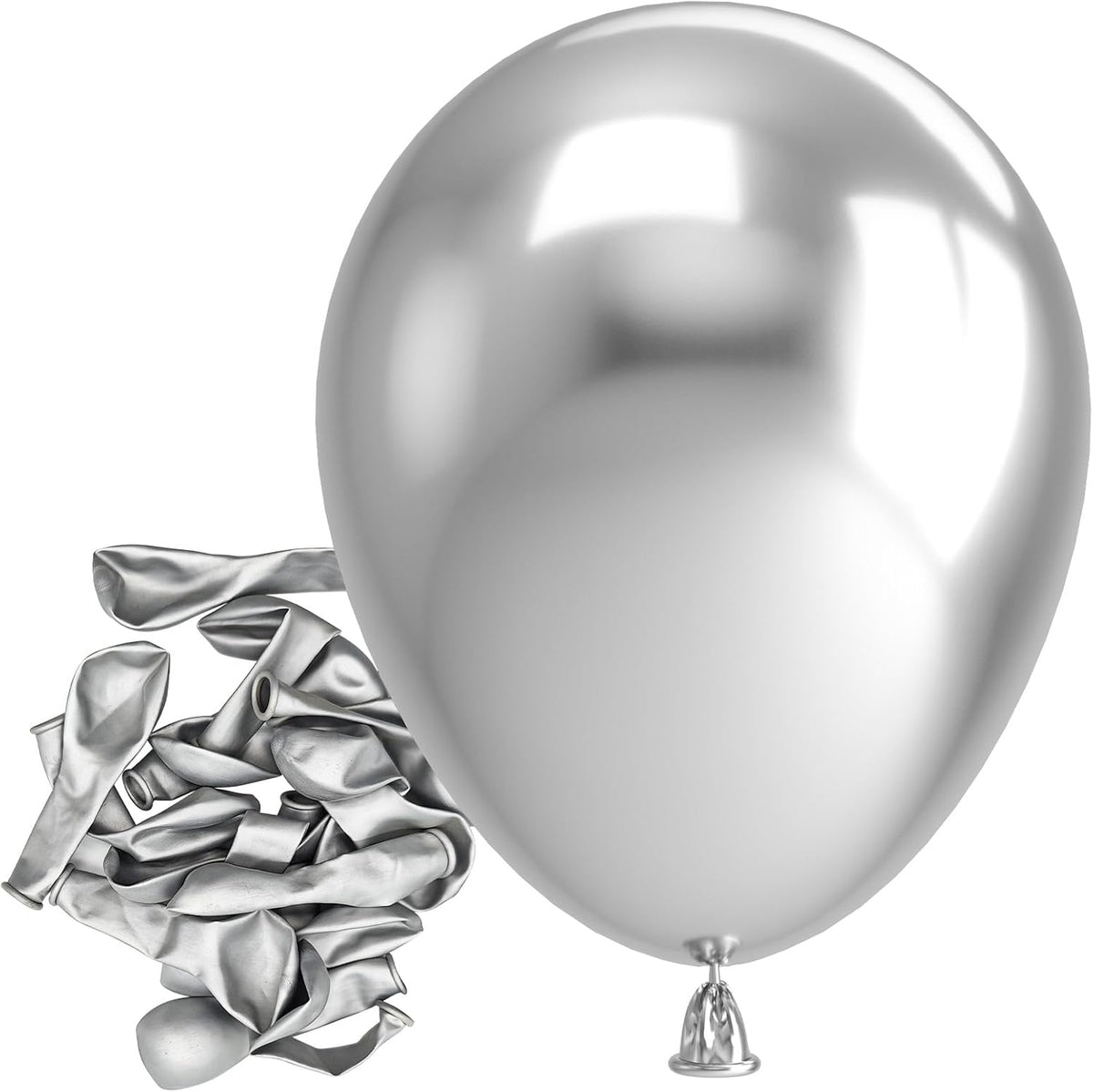 Bezente Metallic Silver Balloons Latex Balloons - 150 Pack 5 inch Chrome Silver Helium Balloons for