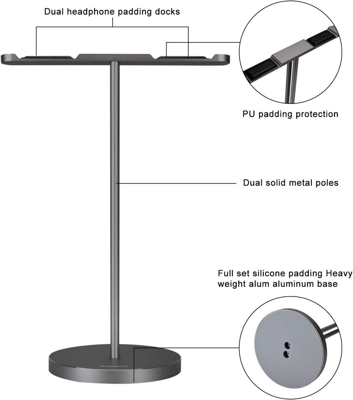 Double Headphones Stand, Aluminum Alloy Desk 3 Headsets Holder Supporting Desktop Earphone Hanger