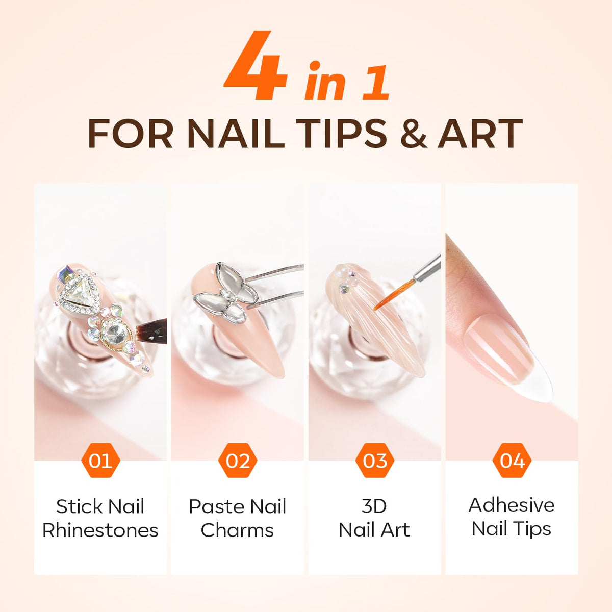 Modelones Manicure Tables Supports Growth 4-in-1 Rhinestone Glue - Super Strong for Press On Nails