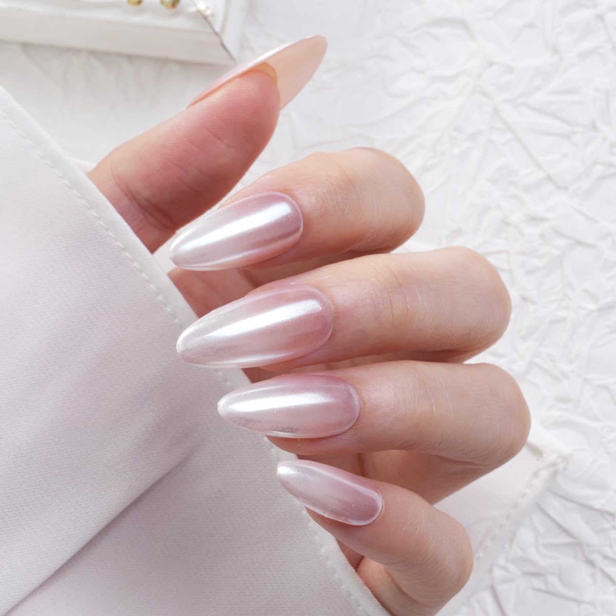 Pretty Diva White Pearl Chrome Nail Powder, Pearl Chrome Powder for Nail, Magic White Chrome Nail