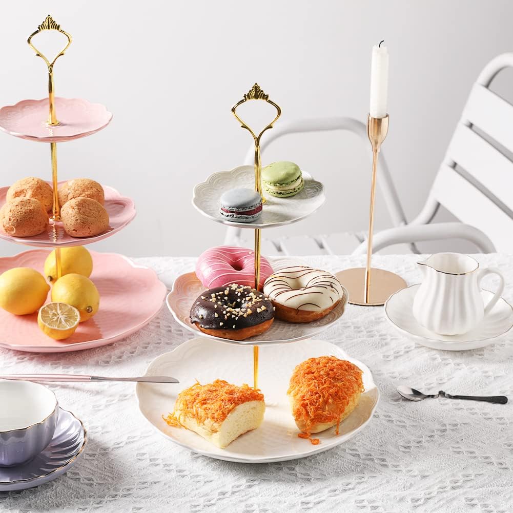 Sweejar 3 Tier Ceramic Cake Stand Wedding, Dessert Cupcake Stand for Tea Party Serving Platter(Rose