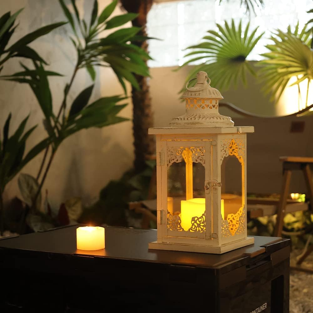 NEEDOMO Large Lanterns Decorative Indoor, 14'' Vintage Outdoor Lanterns with Clear Glass, Metal