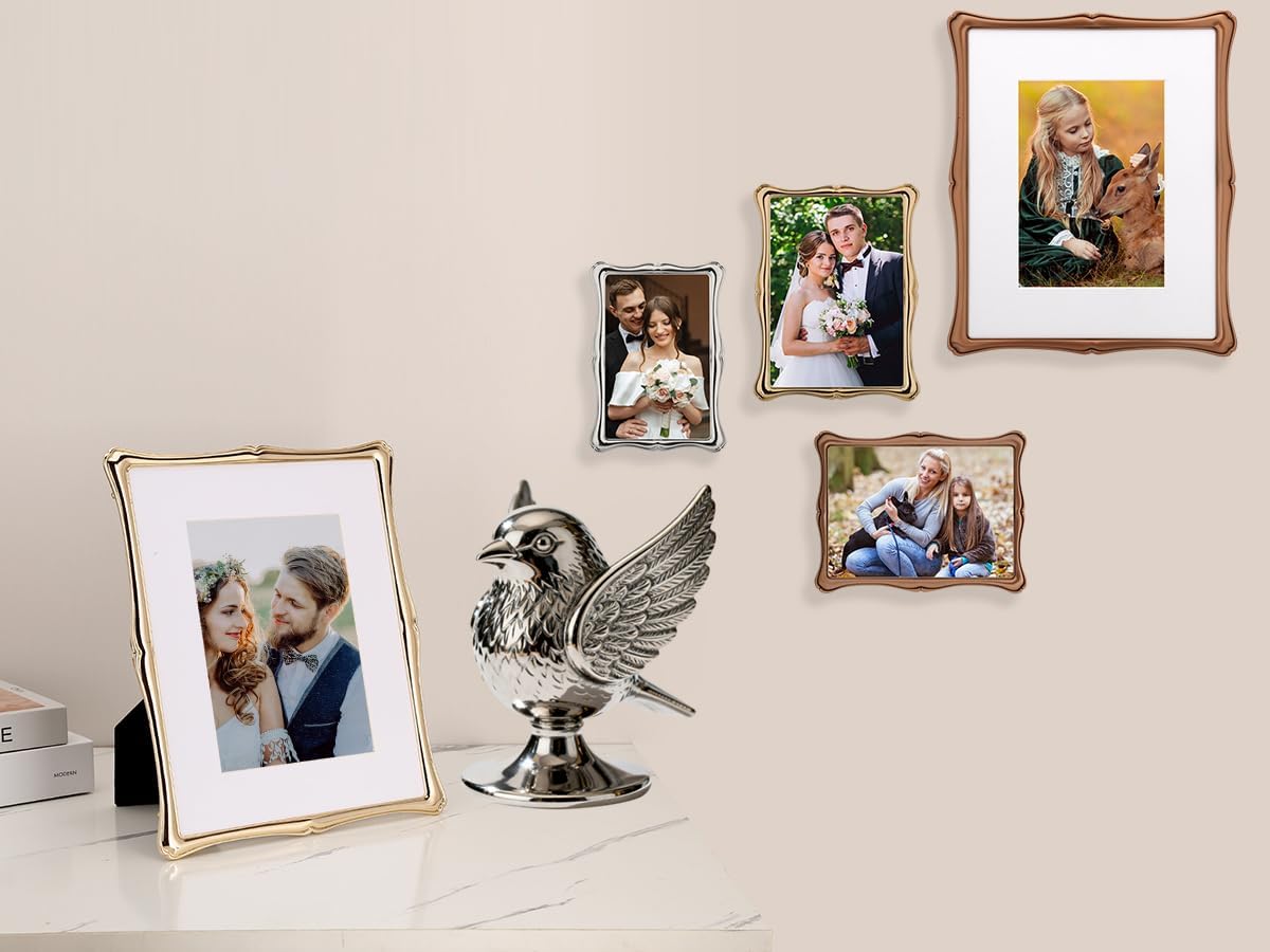 8 x 10'' Premium Alloy Gold Photo Frame with Acid Free 5x7'' Mat - High-End Décor Metal Frames