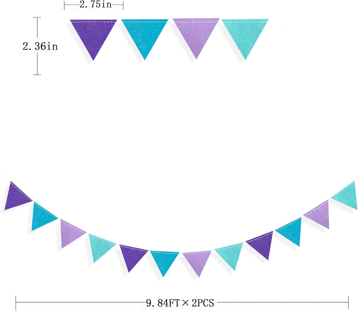 Mermaid Party Decorations Purple Teal Felt Hanging Triangle Mini Bunting Pennant Banner Flag for