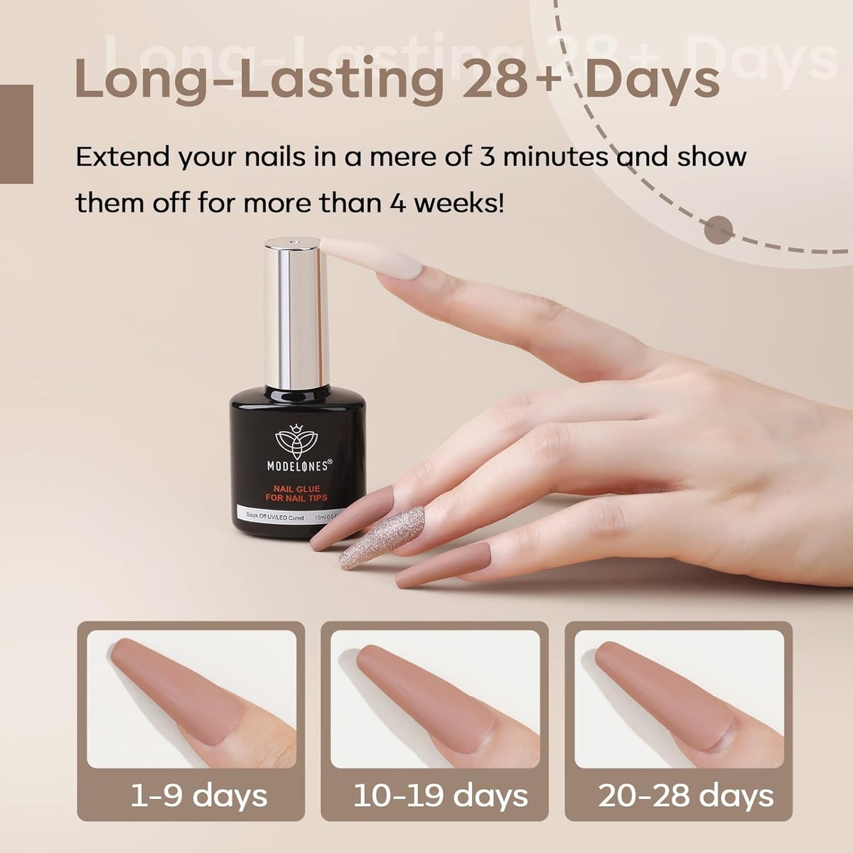 Modelones 9 in One Nail Glue Polish Set Brush On Gel Nail Glue 15ml for Rhinestone, Base Gel