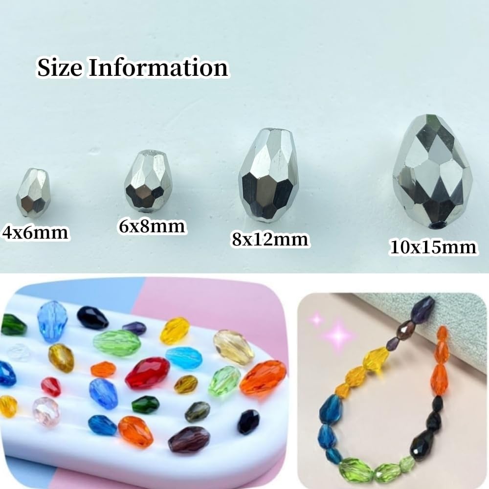 50pcs 10x15mm Teardrop Crystal Glass Beads Vertical Hole Faceted Glass Teardrop Spacer Beads for