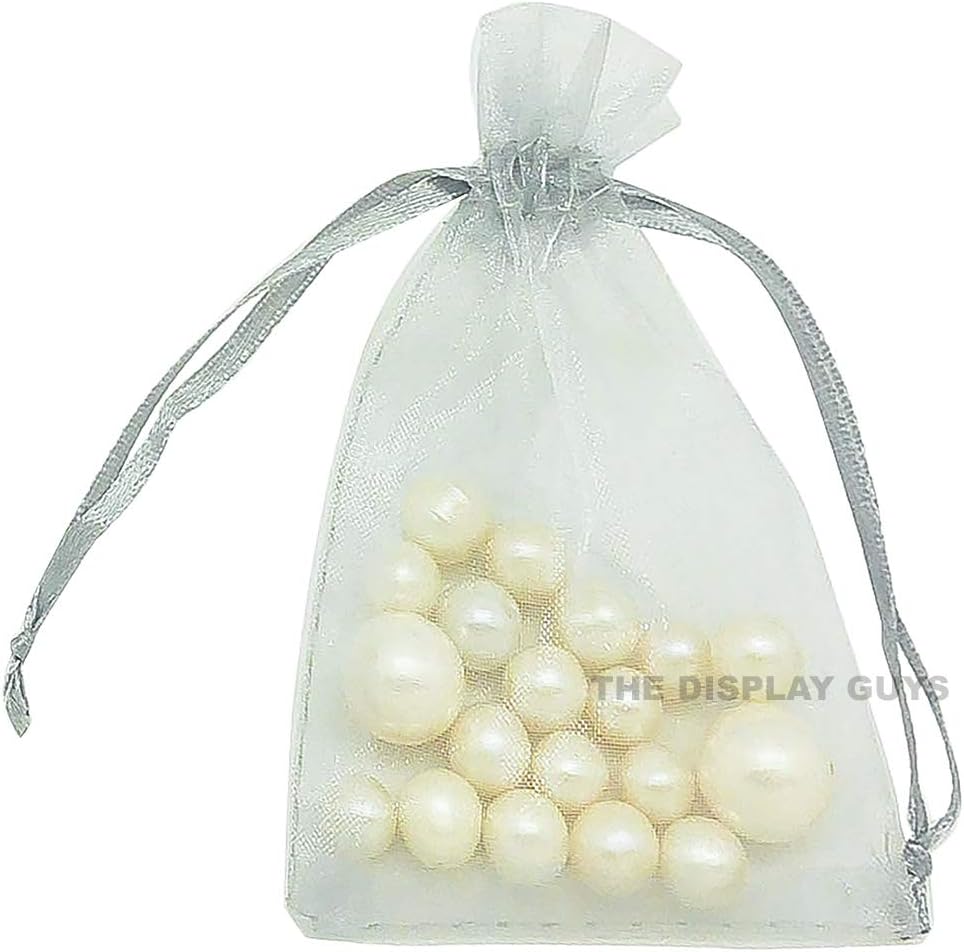 TheDisplayGuys 48-Pack 3x4 Silver Sheer Organza Gift Bags with Drawstring, Jewelry Candy Treat