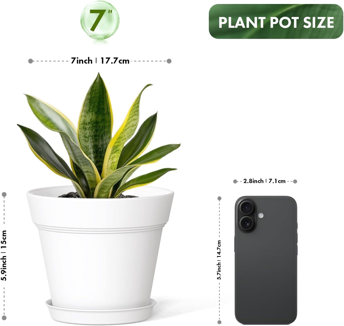 7 Inch Thick Plastic Plant Pots with Drainage Holes and Trays – 6 Pack Nursery Pots for Indoor &
