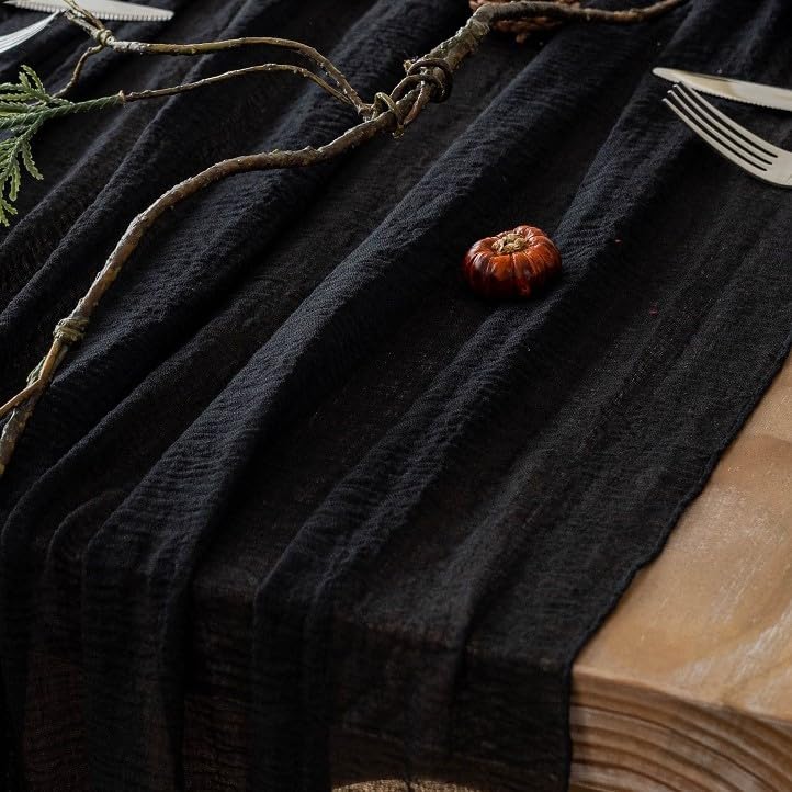 3pcs Halloween Table Runner Black Cheesecloth Gauze Rustic Premium Cotton Cheese Cloth Table Runner
