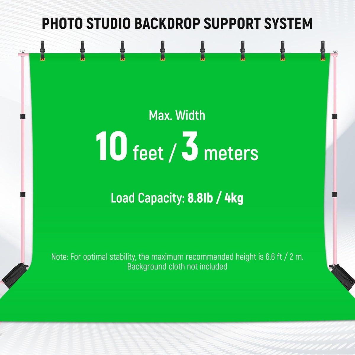 Neewer Photo Studio Backdrop Support System, 10ft/3m Wide 6.6ft/2m High Adjustable Background Stand