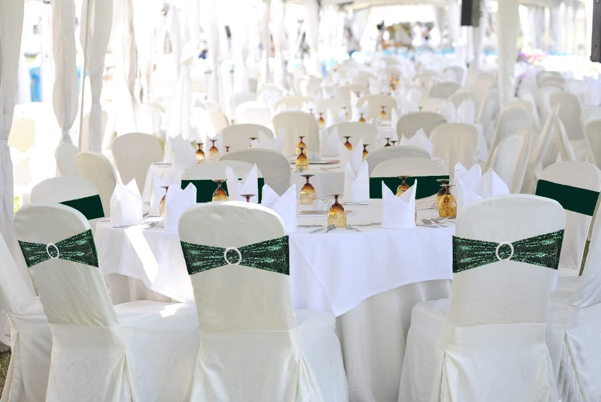 Chair Sashes Sequin Stretch Chair Bands Dark Green Spandex Polyester Bows for Party Hotel Wedding