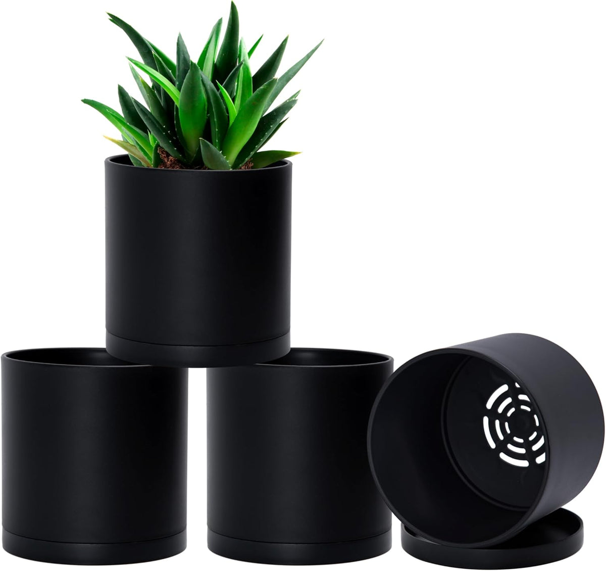 D'vine Dev 4 Pack 5 Inch Modern Plastic Plant Pots, Small Garden Planters for Plant with Drainage