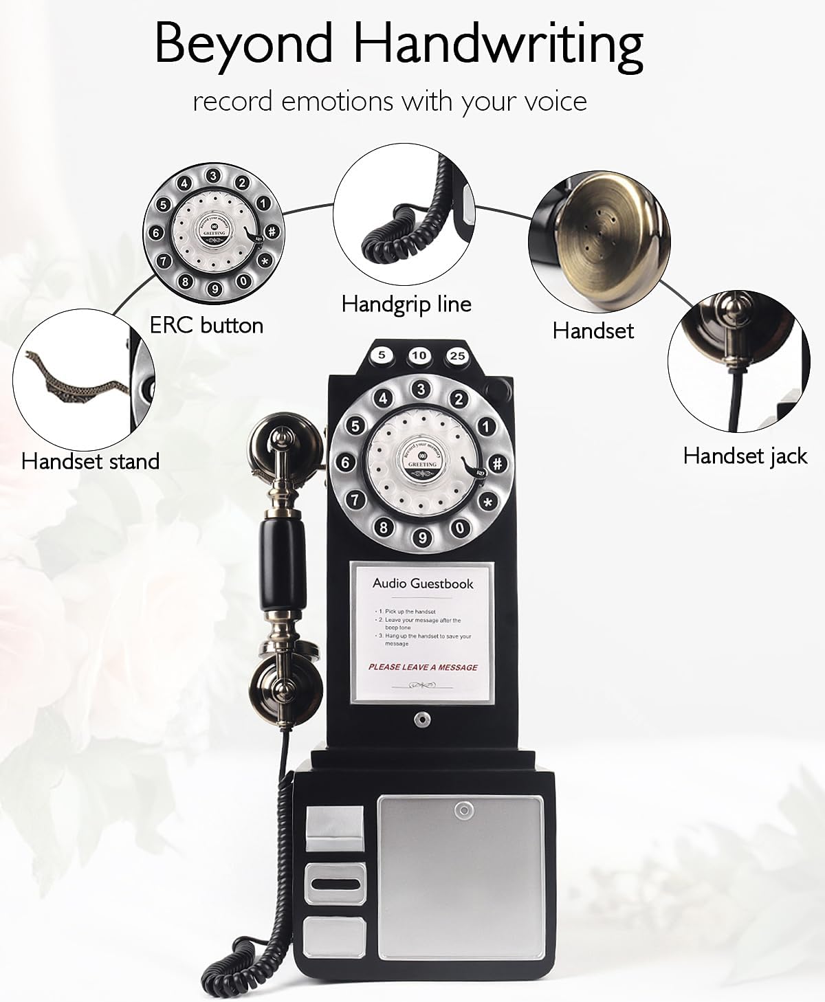 Audio Guest Book Wedding Phone with Vintage Design, Record Customized Audio Message Guest Book for