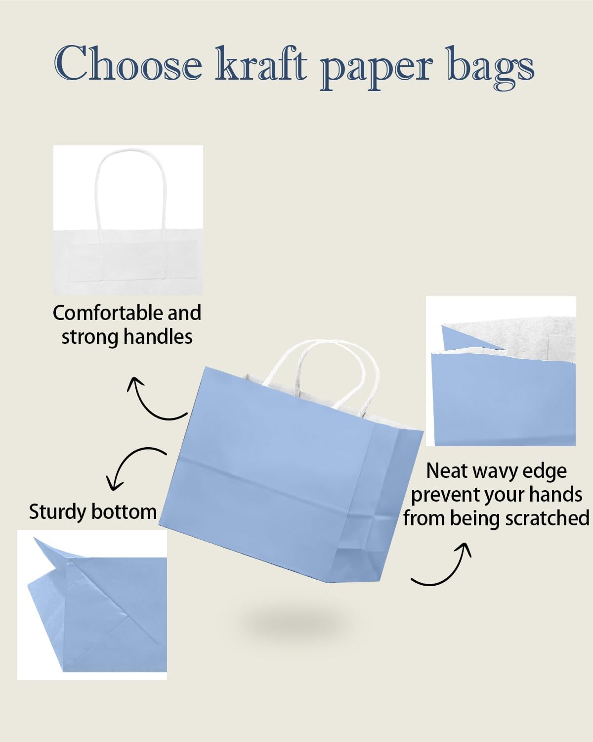 qiqee 100PCS Large Gift Bag with Handles Bulk 13"x4.5"x10" Gift Bags Light Blue Multiple Uses