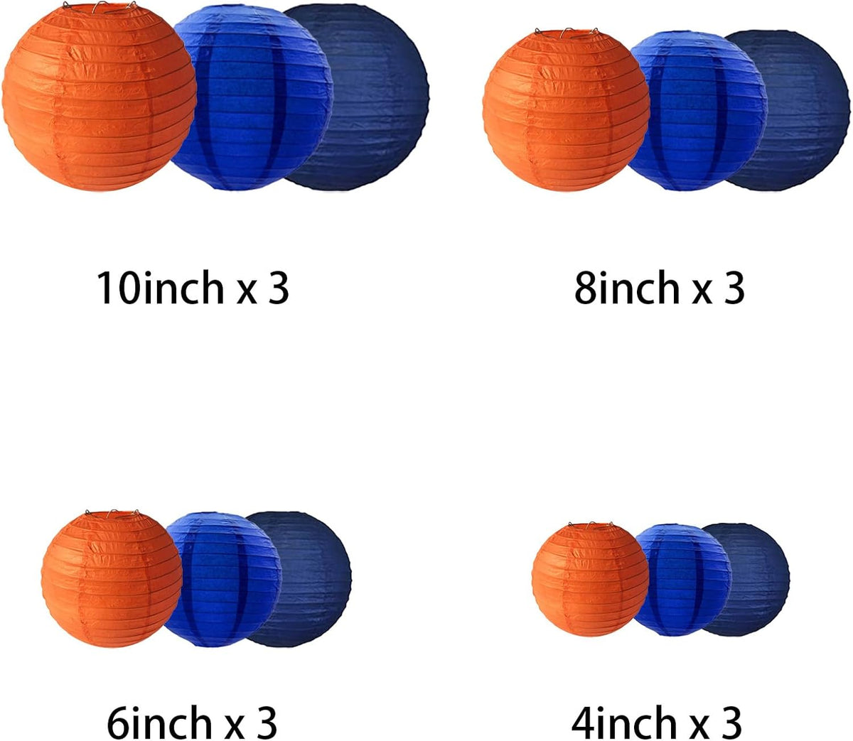 Blue Orange Paper Lanterns Decorative, Chinese/Japanese Hanging Round Paper Lanterns Decorations