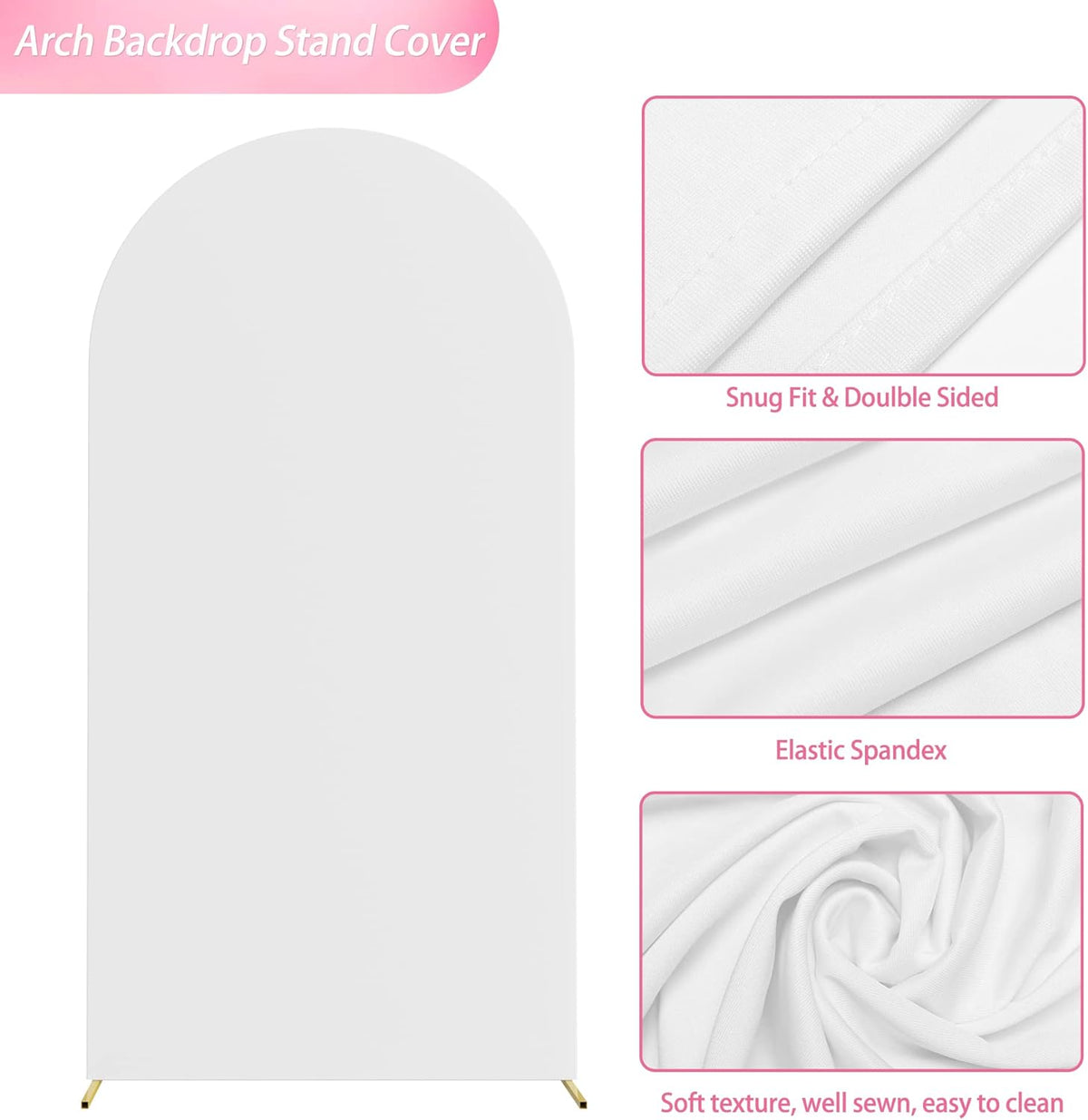 Wokceer 6.6 FT Wedding Backdrop Arch Stand and White Arch Cover, Metal Arch Stand with Arch Stand