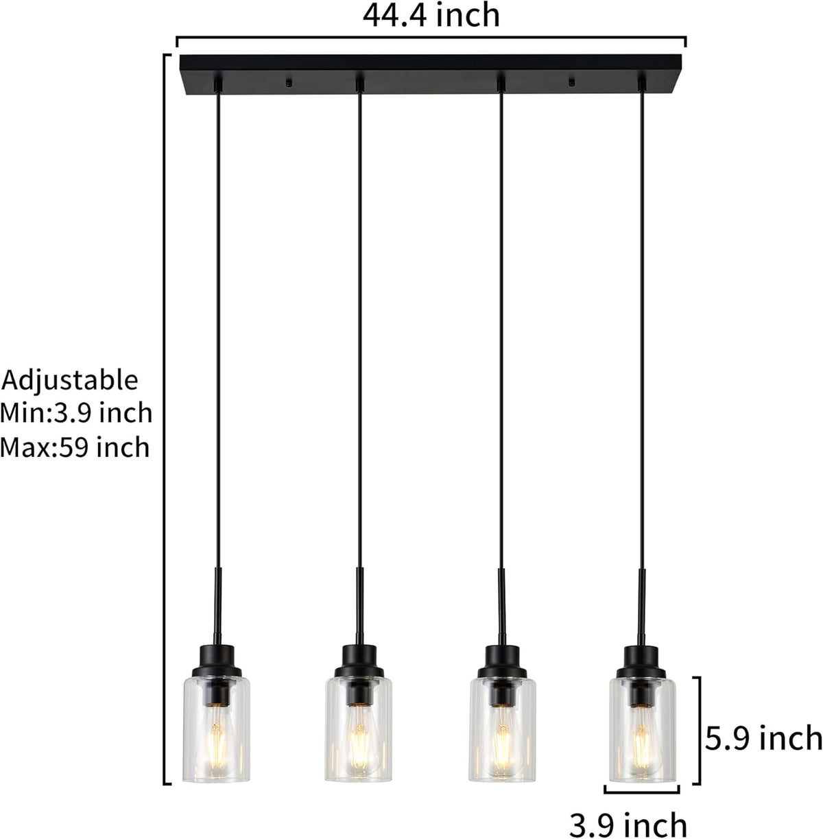 4-Lights Pendant Lighting for Kitchen Island in Black, Ceiling Light Fixtures with Adjustable