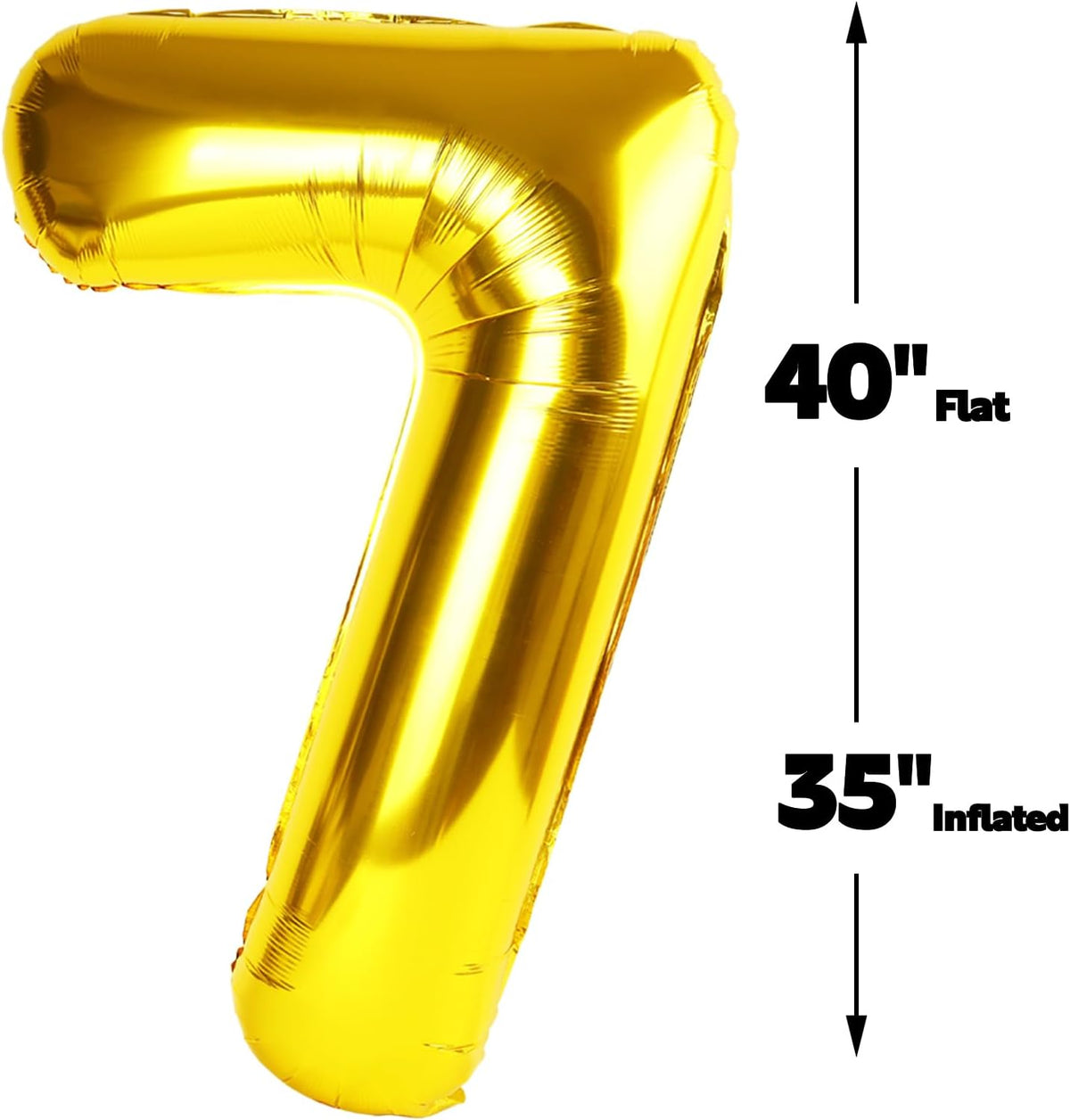 Digital Number 7 Gold Birthday Balloon 40 Inch, Foil Balloons for 7 17 27 70 77 Party Decorations