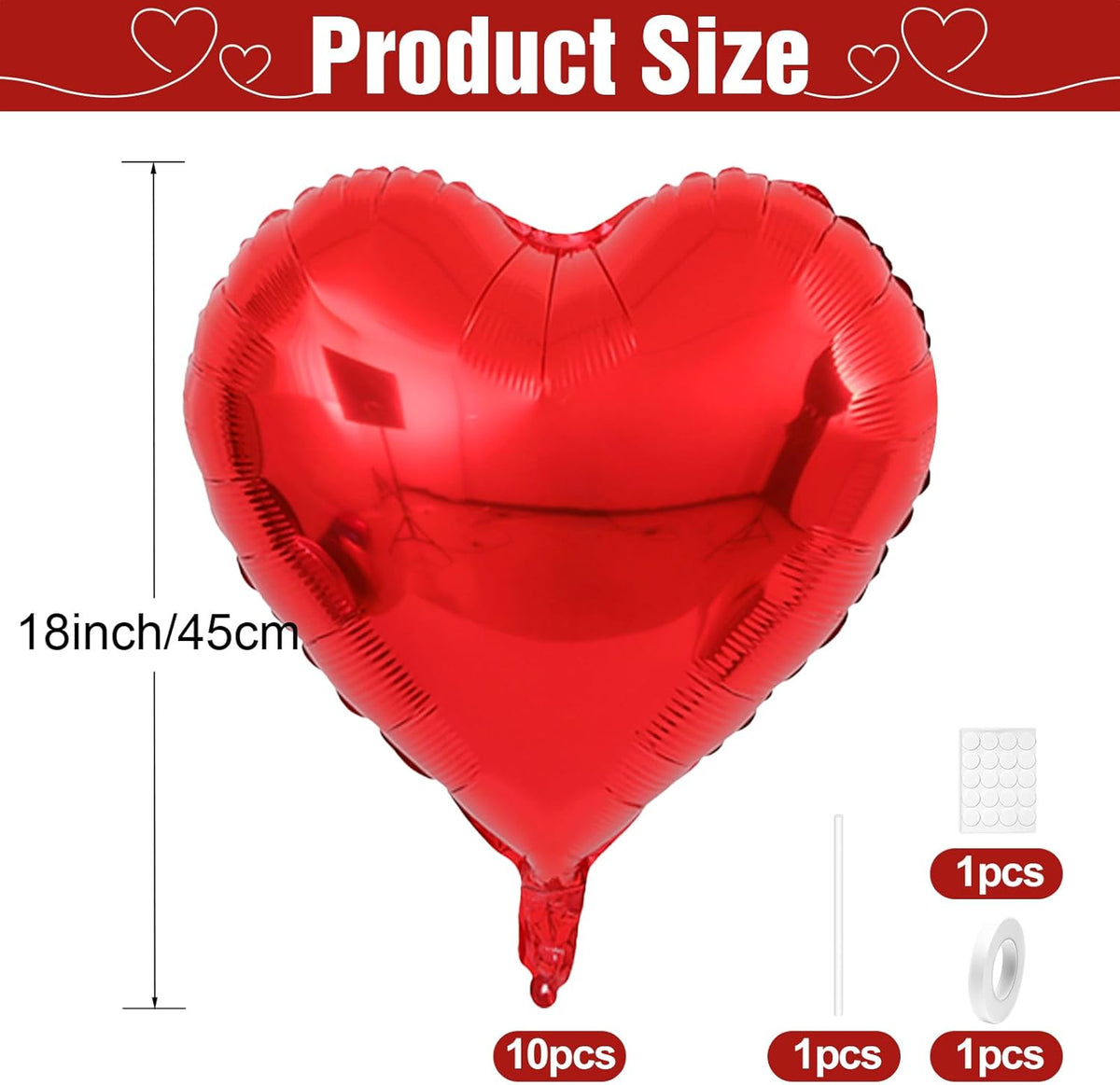 Red Heart Balloons,10Pcs Red Foil Heart Shaped Love Balloons,18Inch Helium Polyester Film Balloon