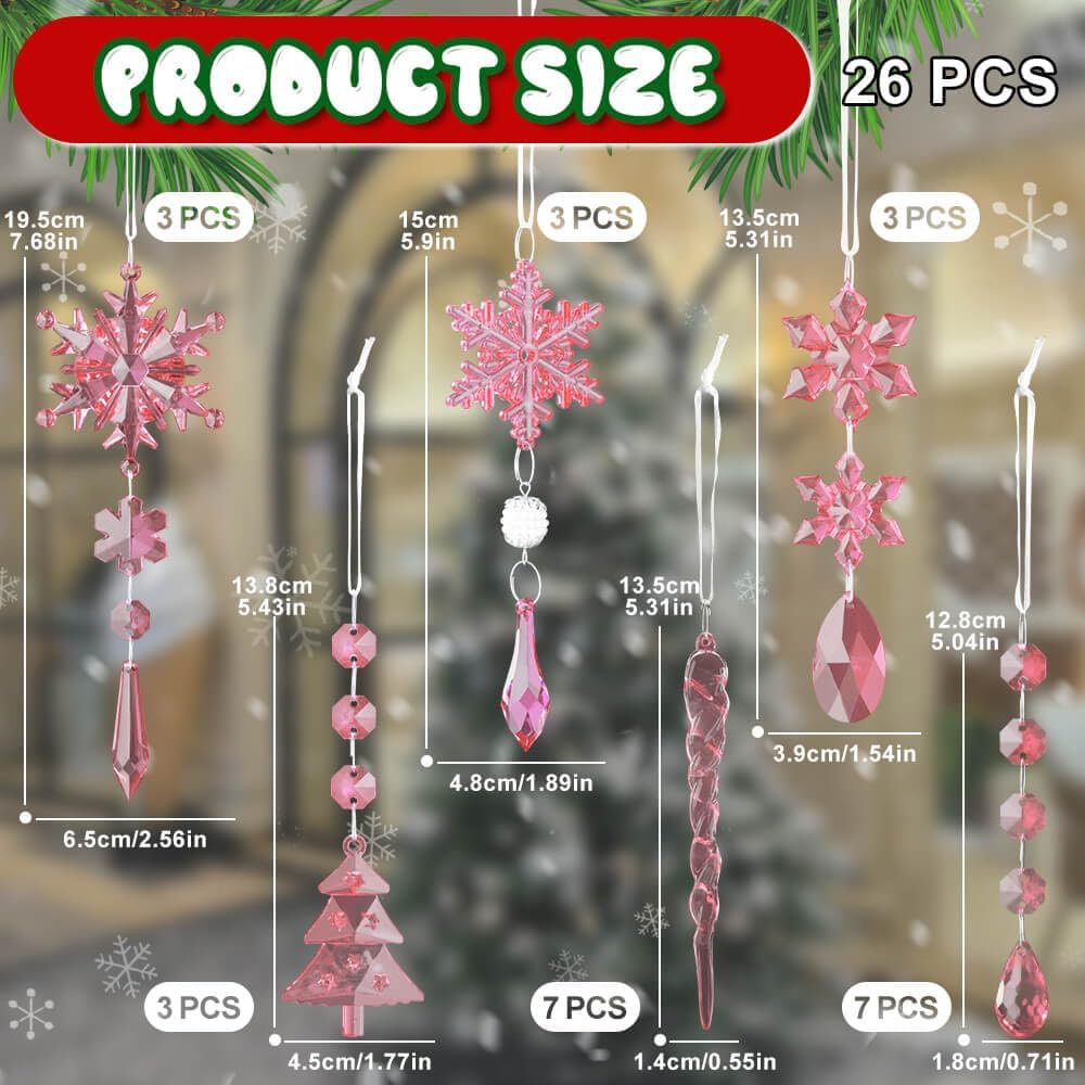 Lanpn 26 Pcs Christmas Ornaments Crystal Christmas Tree Decoration, Hanging Clear Acrylic Snowflake