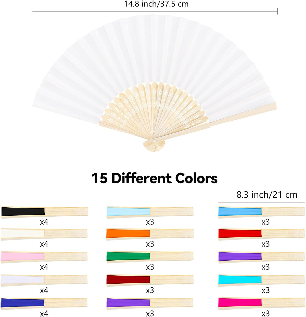 MCEAST 50 Pieces Silk Folding Fan with Bamboo Frames, Handheld Fan Folding Hand Fan Foldable Fan