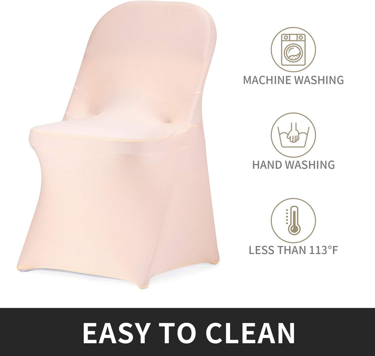 Peomeise Stretch Spandex Folding Chair Cover for Wedding Party Dining Banquet Event (Blush