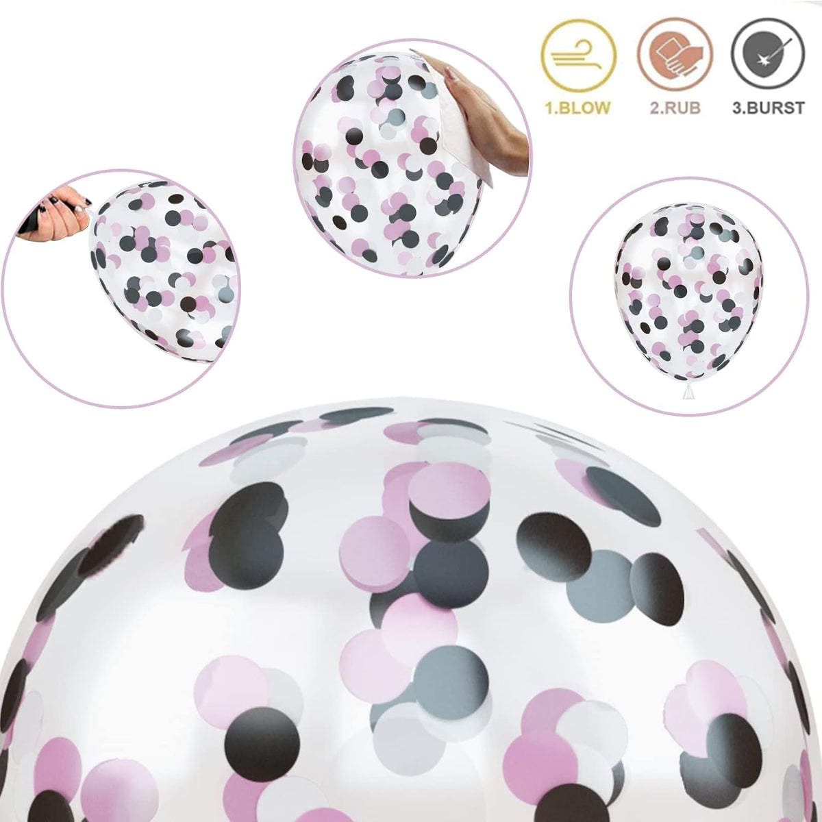 Balloons Black and Pink, Pack of 60 Hot Pink Black White Latex Balloon and Confetti Balloons, Rose