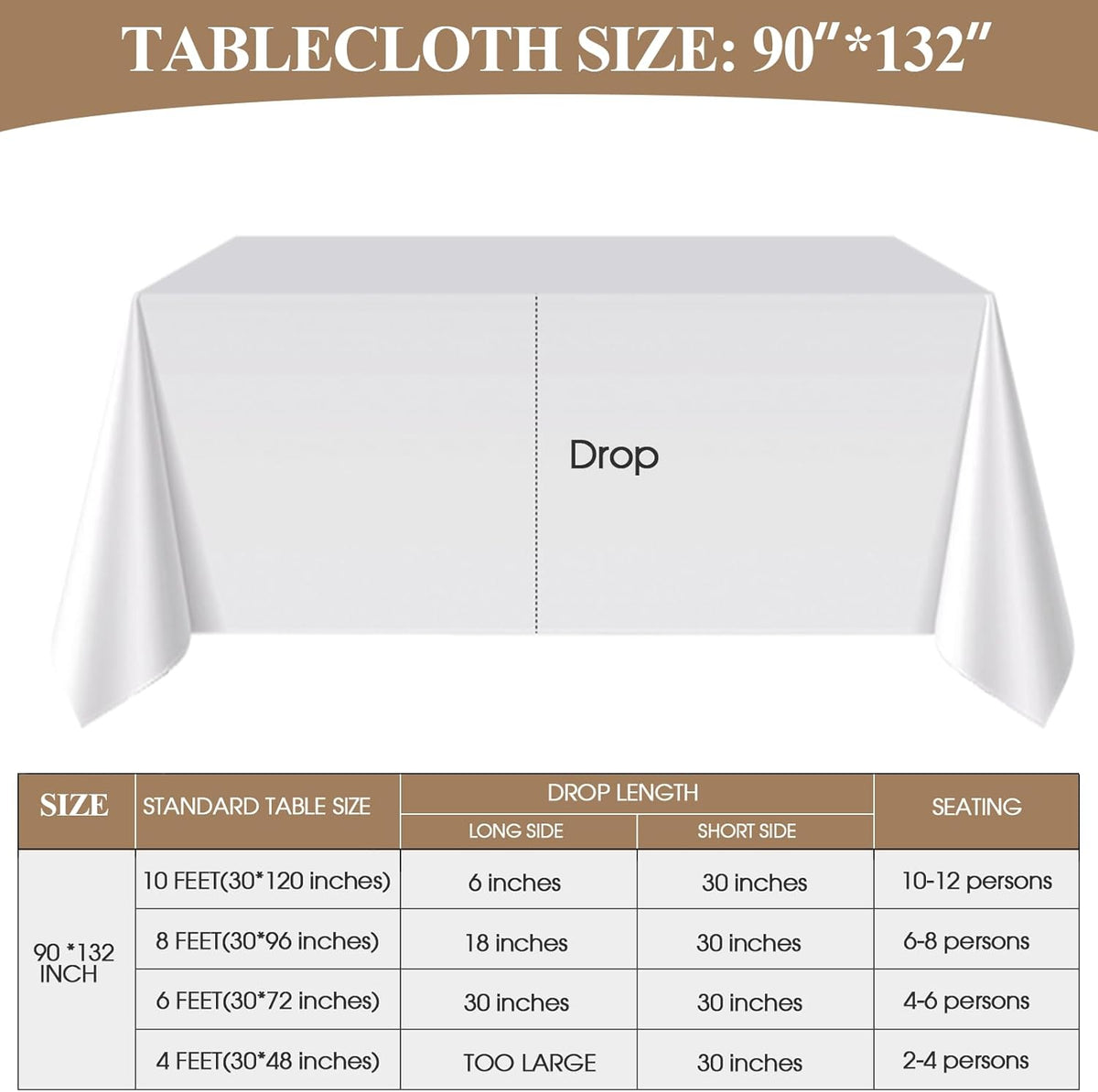 Rectangle Tablecloths 90x132 Inch 8 Pack White Tablecloth Washable Decorative Linen Polyester Table