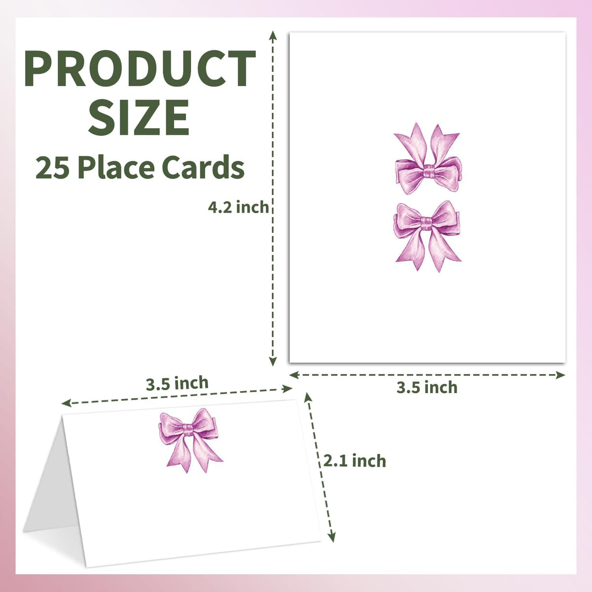 25 Purple Bow Place Cards for Table Seating, Watercolor Wedding Name Place Card, Tent Cards for