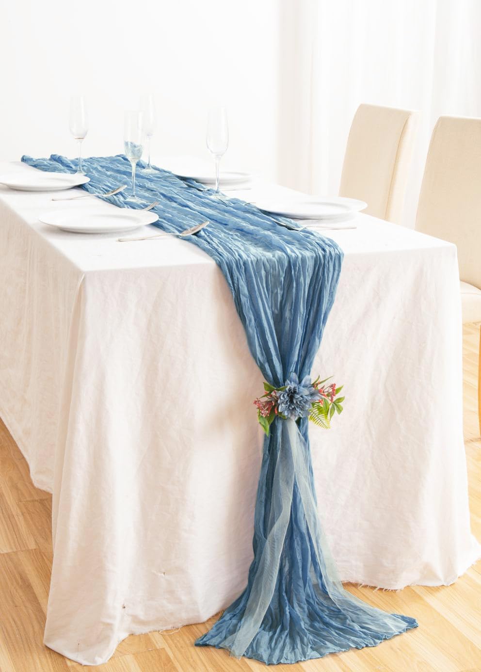 8 Pack 10Ft Dusty Blue Cheesecloth Table Runner 35x120 inch Boho Gauze Cheese Cloths Table Runners
