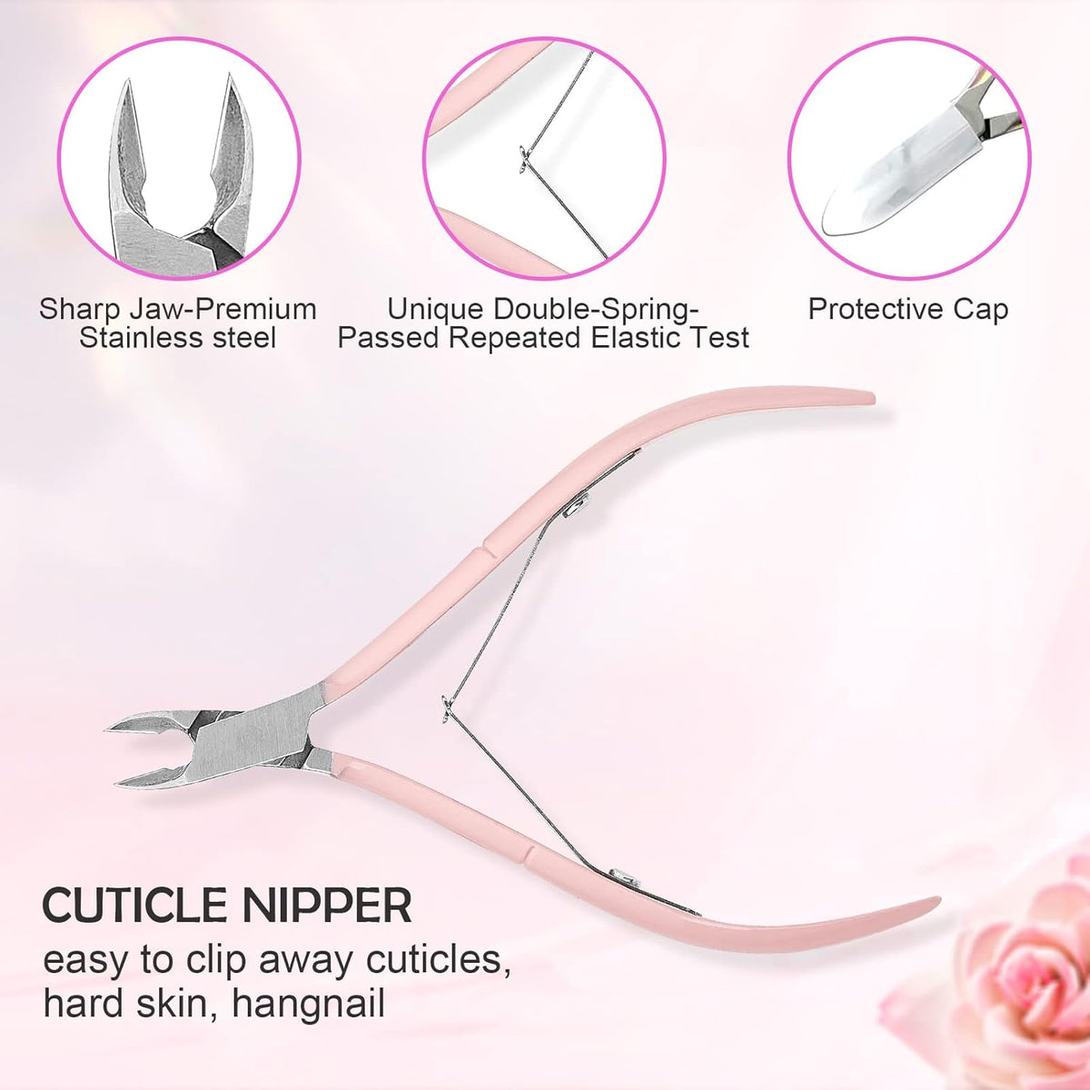 Makartt Cuticle Trimmer with Cuticle Pusher, 3 PCS Pink Nail Cuticle Nipper Professional Pedicure