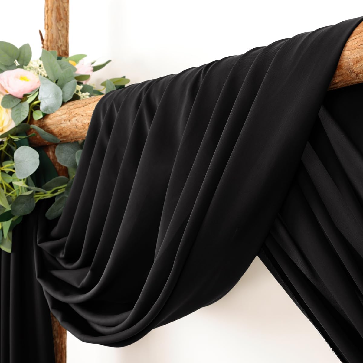 Wedding Arch Draping Fabric 1 Panel 30'' x 18FT Black Sheer Chiffon Arch Drapery for Photo Booth