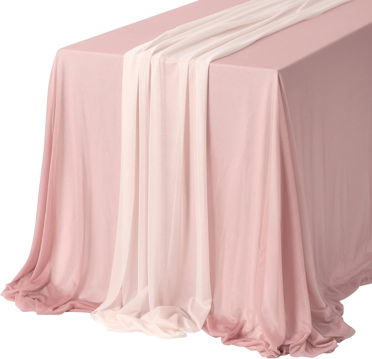 Ling's Moment Sheer Chiffon Table Cloth & Runner Set for 3x4ft Rectangle Table Decor in Dusty Rose
