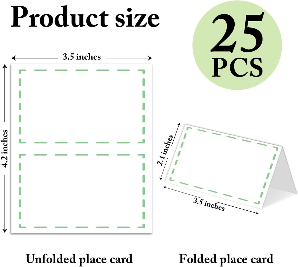 25 Pack Green Lines Place Cards, Editable Name Cards for Table Setting, Tent Cards Food Label for