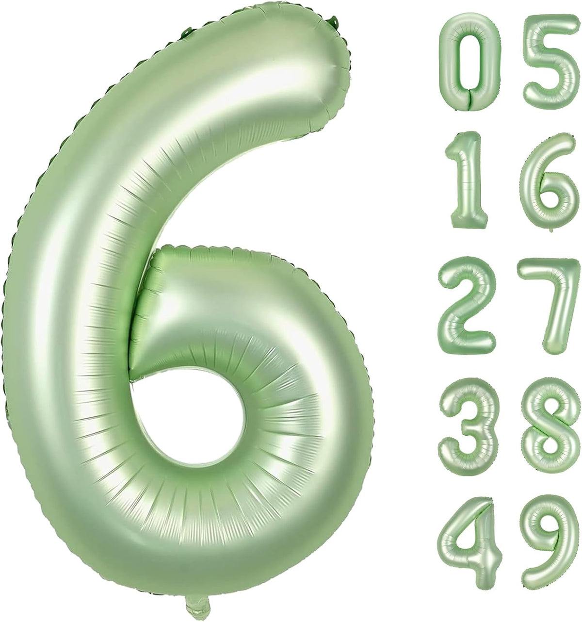 40 Inch Sage Green Mylar Foil Number 6 Birthday Balloon, Digital Balloons for 6 16 Boy Girl Party