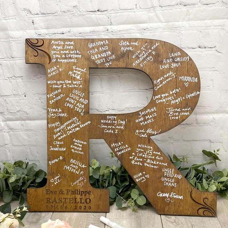 Personalized Wedding Guest Book Sign Custom Letter Name Date Rustic Wedding Guest Book Alternative