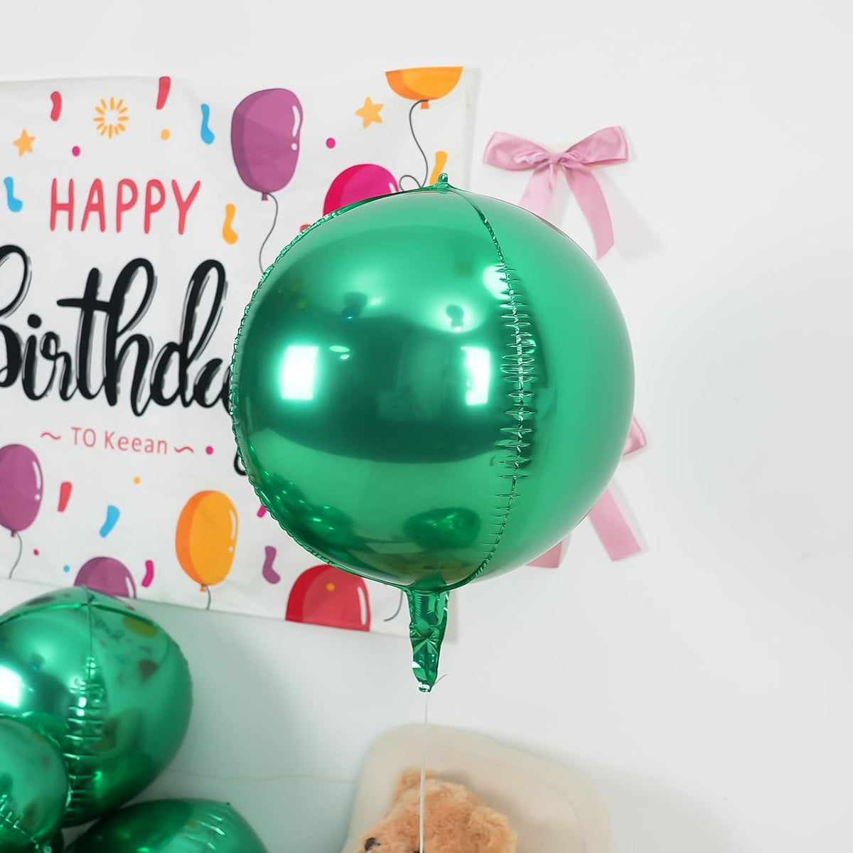 12Pcs Green Round Foil Balloons, 22" 15" 10" 4D Helium Ball Balloon, Metallic Green Foil Balloon